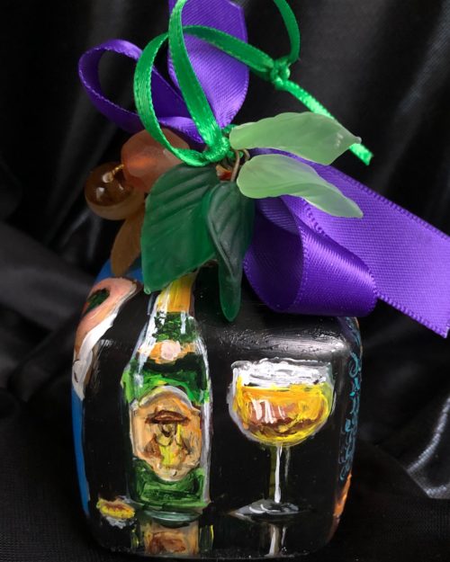 Hand Painted Glass Cube Keepsake With "Wine Connoisseur" Theme.