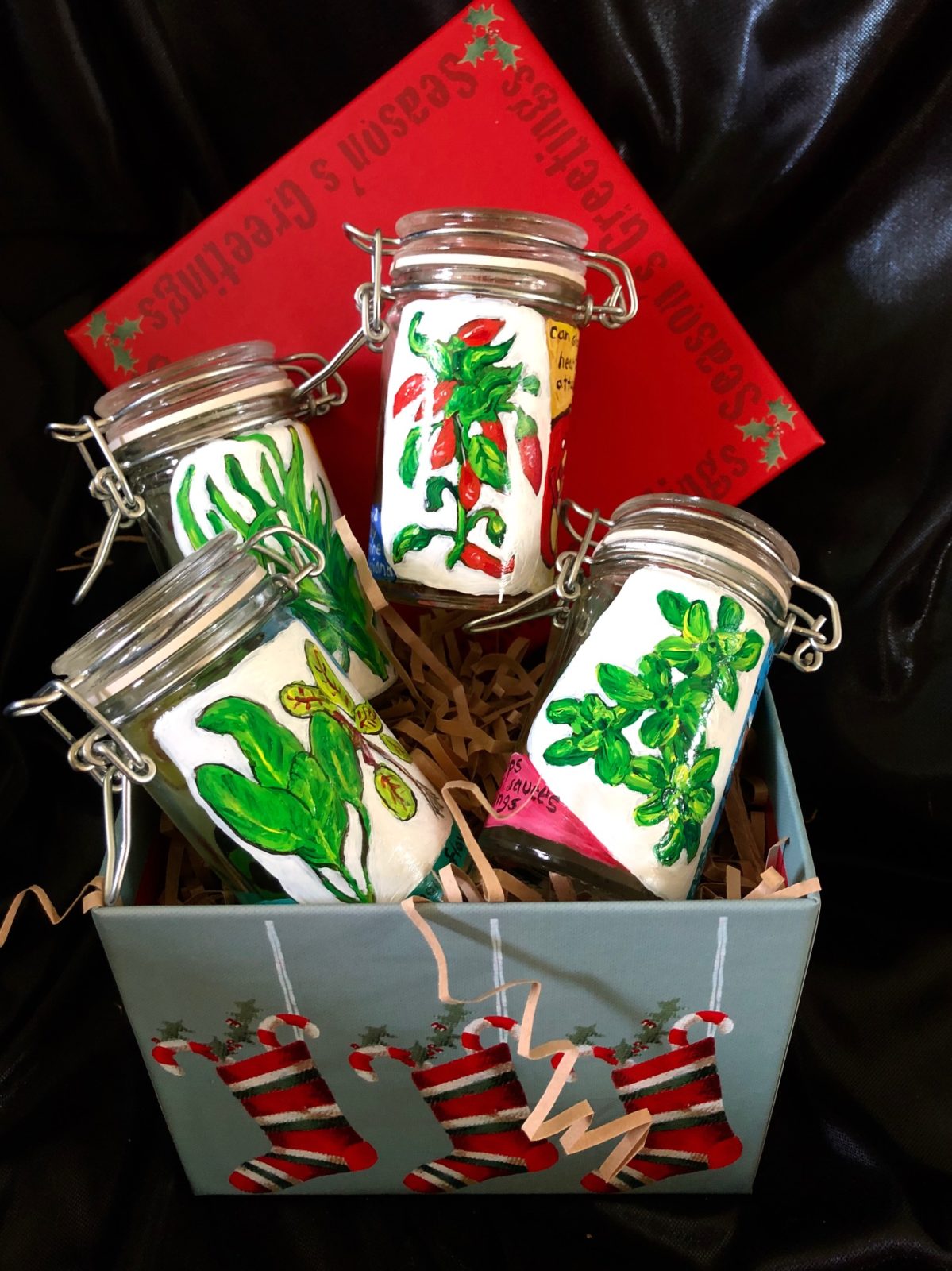 Hand Painted Glass Spice Jar Gift Set of Four. All Jars are Sold Empty. -  STV Designs