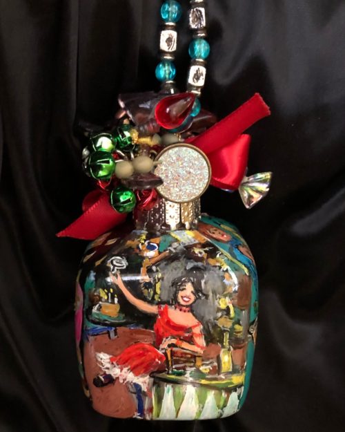 Hand Painted Glass Cube With "Eat, Drink & Be Merry!" Theme.